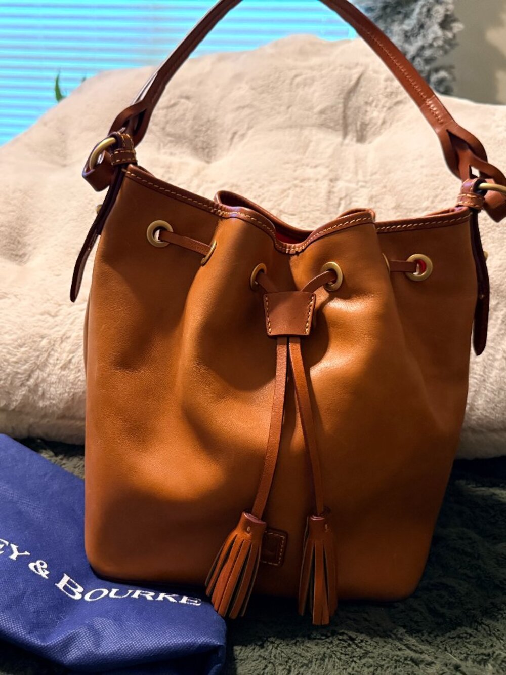 Dooney & Bourke Lucca Florentine leather drawstring bucket shoulder bag